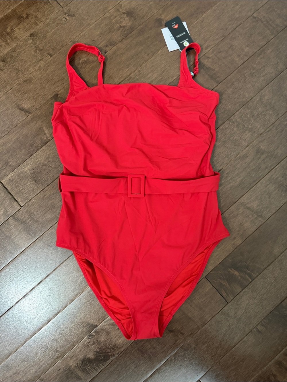 Red One-Piece Swimsuit with Belt